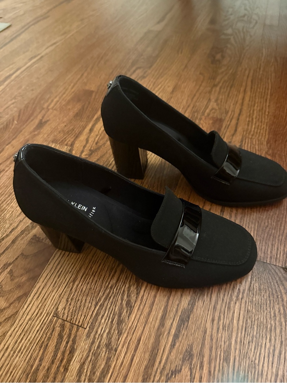 Anne Klein Black Block Heel Loafers